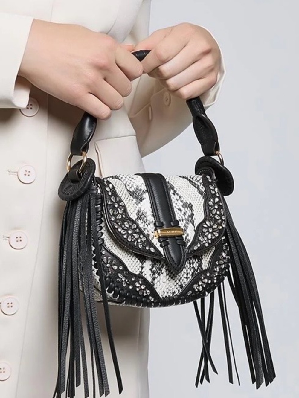 Aimee Vanilla Snake Jeweled Willow Novelty Mini Crossbody - Picture 5 of 13
